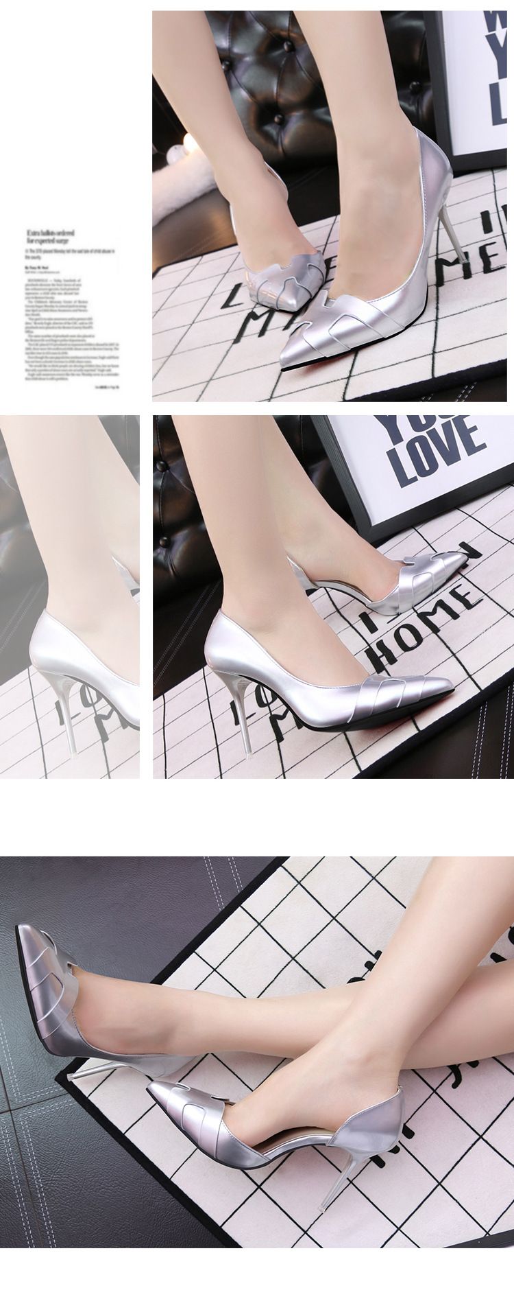 6090-1 Korean version slimming women's shoes with thin high heels, side hollowed out pointed solid color patent leather,_voghion.com