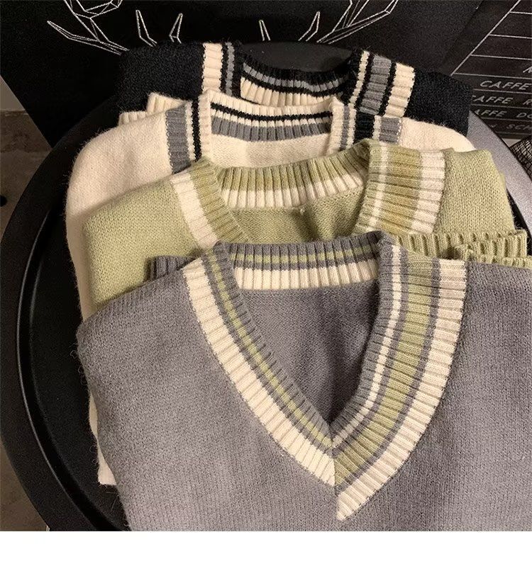 Herrenbekleidung Herren V-Kragen Lockere, lässige Strickpulloverweste_voghion.com