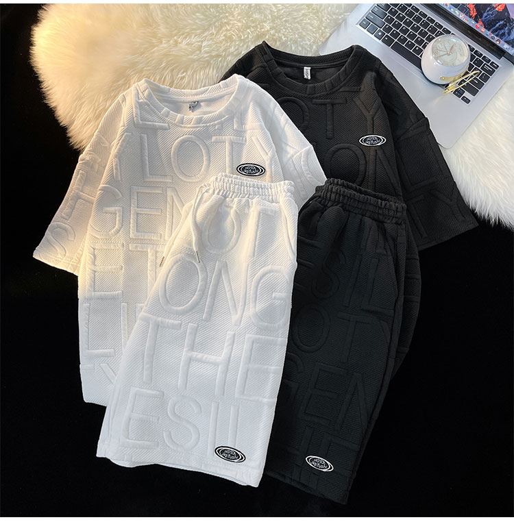 Sommerlicher Trendanzug für Männer, Instagram, Internet-Prominente, schickes, sportliches, lässiges, hübsches Kurzarm-T-Shirt_voghion.com