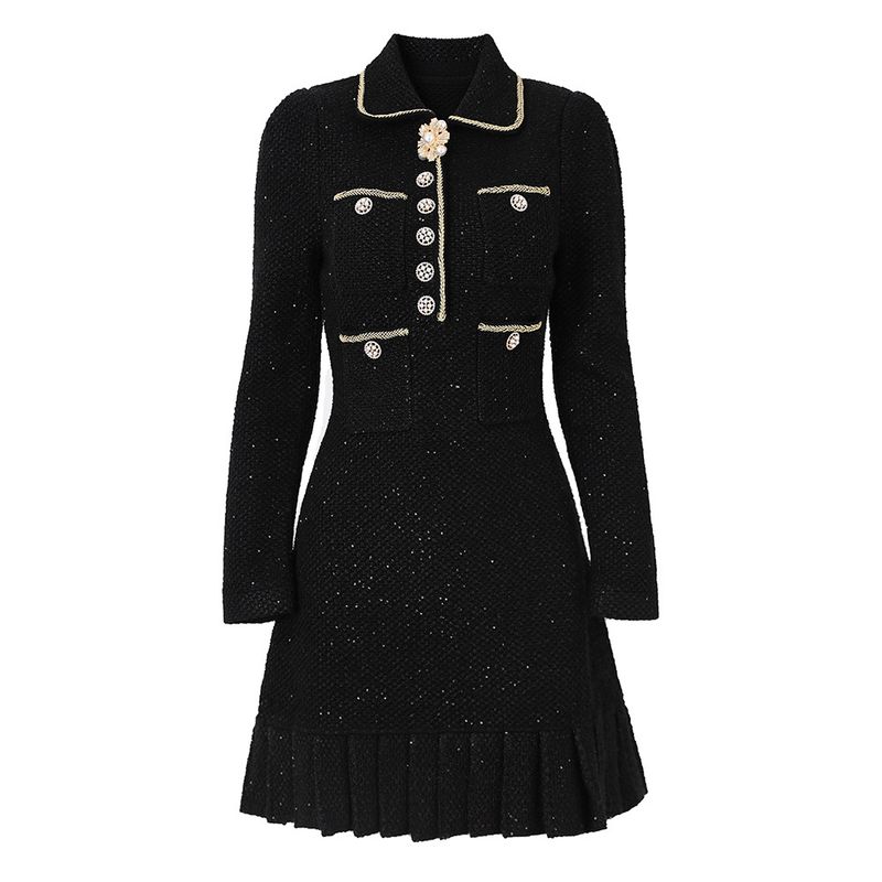 Abbigliamento donna Abito in maglia con tasche abbottonate e scollo POLO_voghion.com