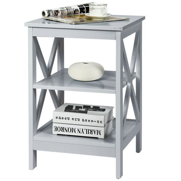 3-Tier Nightstand End Table With X Design Storage_voghion.com