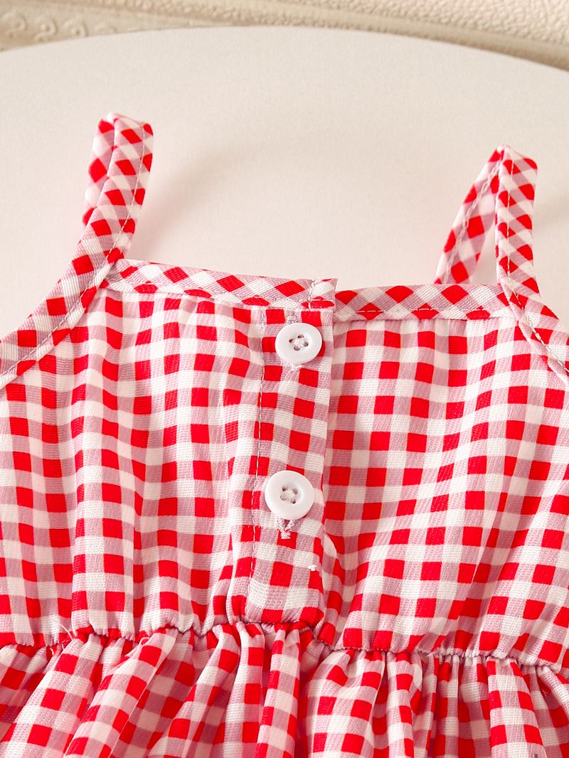 "Baby-Mädchen-Set aus Bubble-Gaze-Strampler und Jeansshorts – Sommer-Outfit aus atmungsaktiver Baumwollmischung für Kleinkinder von 1–3 Jahren (80–100 cm) – gestreift und kariert"_voghion.com