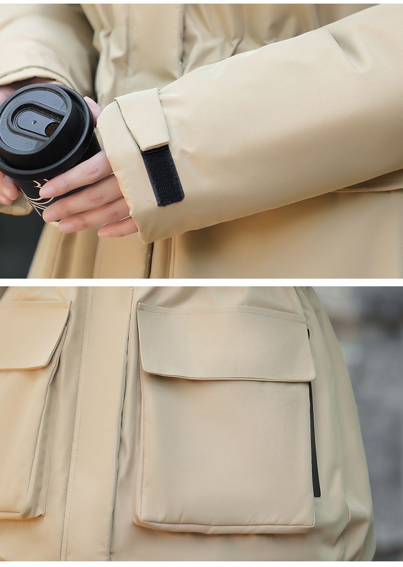 Women's Parka Coat With Detachable Rabbit Fur Hood, Waist-Belted Winter Jacket, Thickened Polyester Shell & Down Cotton Filling For Casual & Office_voghion.com