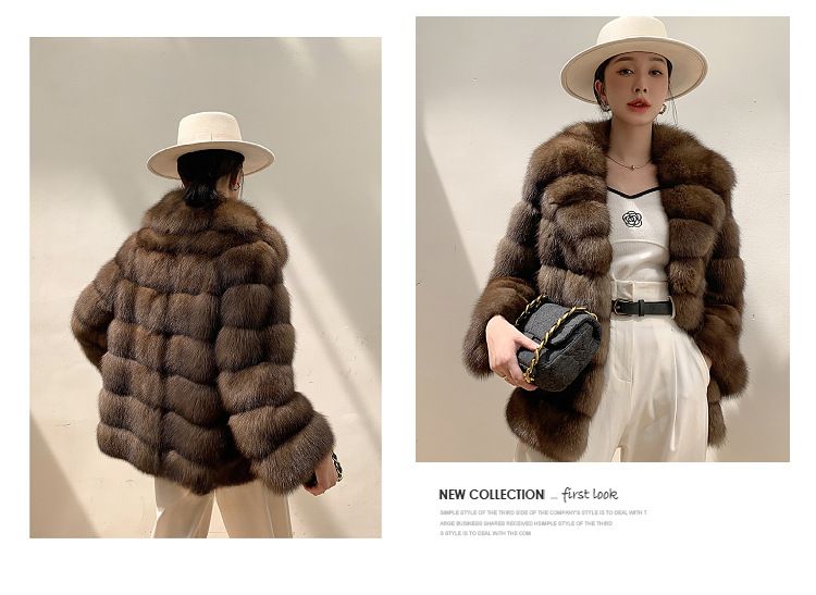 Luxuriöser Kunstnerzmantel mit Sternenmuster - Kurze Winterjacke für Damen, Reverskragen, eleganter Kunstpelzmantel in Kastanienbraun_voghion.com
