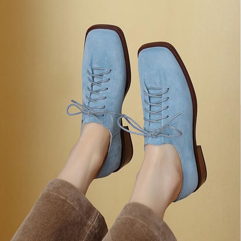 DIMANYU Real Leather 2025 Spring New Lace-Up Single Female Thick Heels Plus Size Women's Oxford Shoes_voghion.com