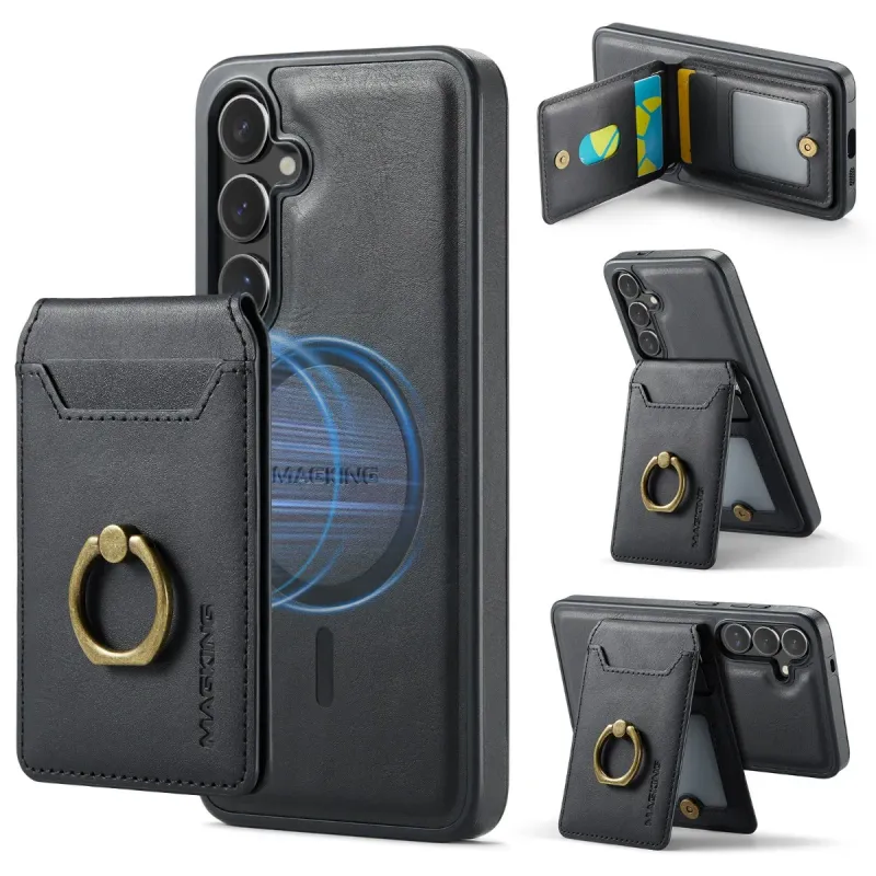 Für Samsung Galaxy S25 S23 Ultra S24 Plus Telefonhülle mit magnetischem abnehmbarem Kartenhalterring Kabellose Ladelederabdeckung_voghion.com
