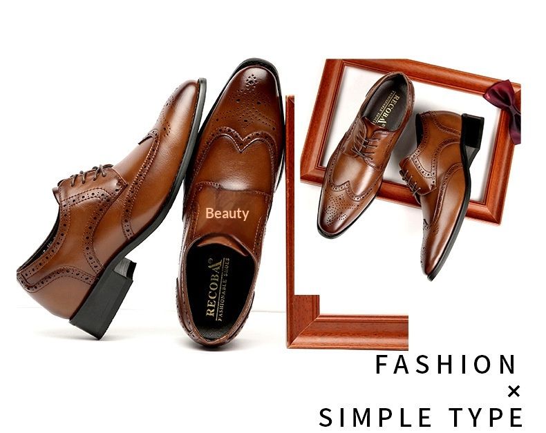 WalkPrime 2024 New Style Height Increasing Formal For Men Genuine Leather Brogue Business Office Derby Shoes Gentleman Wedding_voghion.com