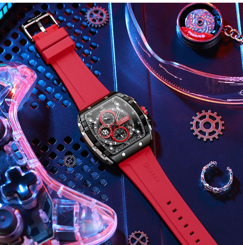 Men's And Women's Waterproof Multifunction Quartz Watch With Date Display, 6-Hand Analog Dial, Sporty Rubber Strap, Mineral Glass, Alloy Case_voghion.com