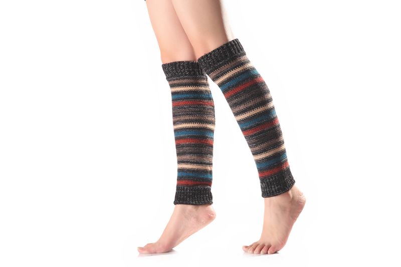Herbst/Winter Neue horizontale Streifen Farbblock Damenmode Gestrickte Wolle Warme Socken, Stiefel und Leggings_voghion.com