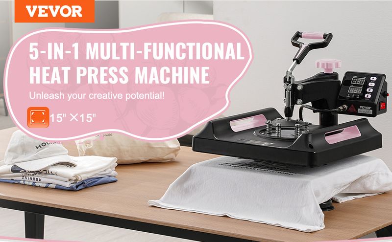 5 in 1 Heat Press Machine 15x15 in 30oz Tumbler Press T-Shirts Black_voghion.com