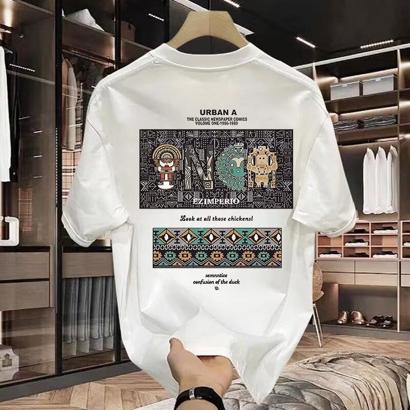 Men's Clothing Summer heavyweight cotton short sleeved T shirt men's trendy brand ins loose casual round neck printed T shirt trendy half sleeve_voghion.com