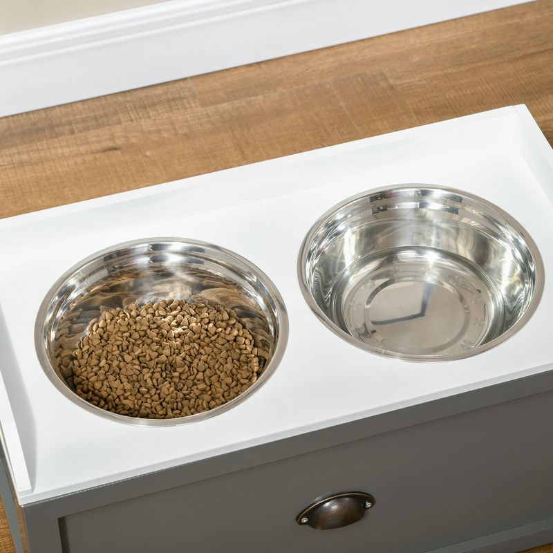 Large Elevated Dog Bowls with Storage, Raised Dog Bowl Stand, Gray_voghion.com