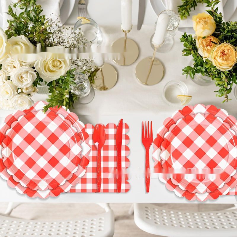 Neues Papiergitter mit gestreiften Randplatten für Partys, Einweggeschirr_voghion.com