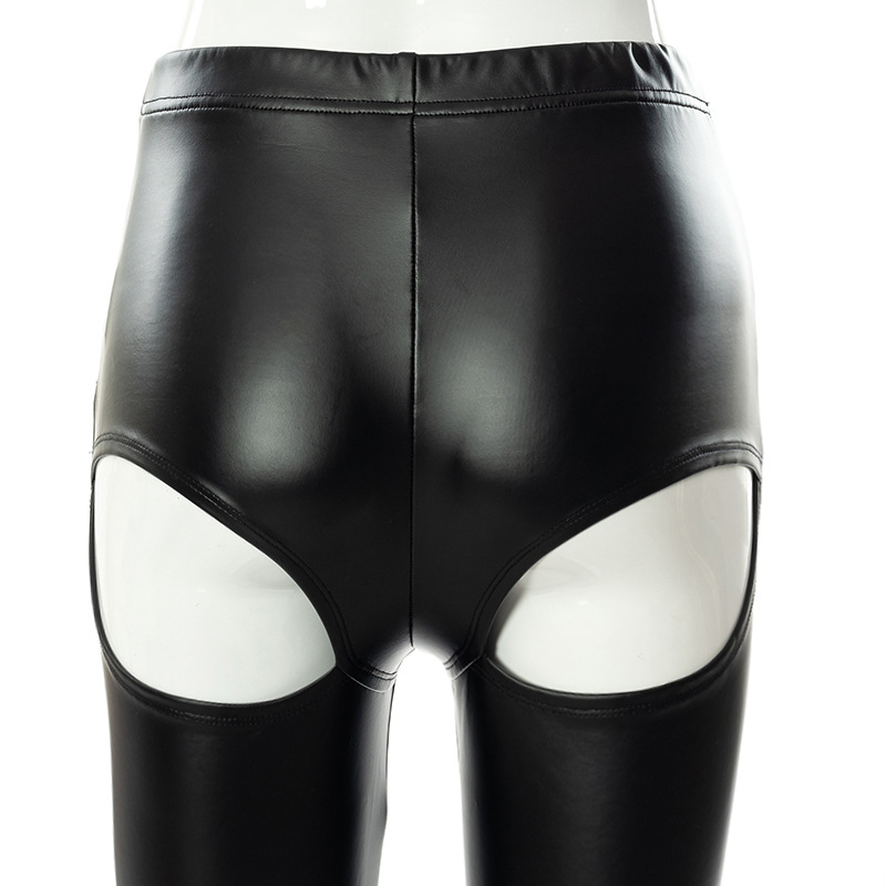 Nuovi pantaloni in pelle a fessura bassa cava tinta unita moda autunno e inverno da donna_voghion.com