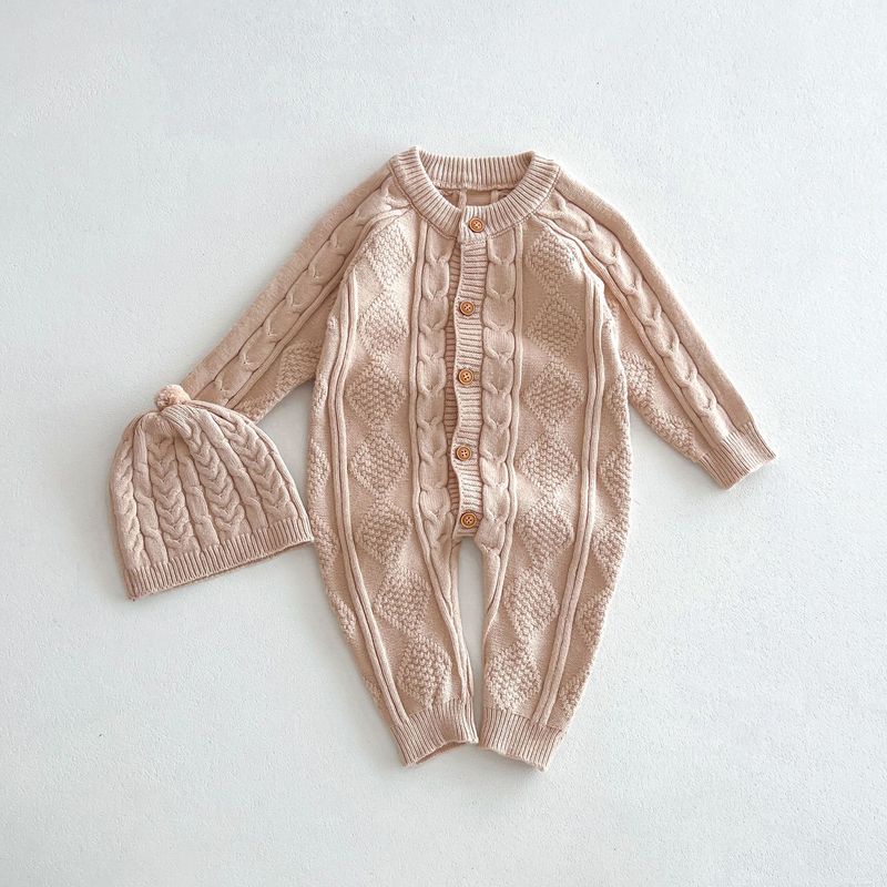 Korean version of autumn and winter New Baby wool jumpsuit for boys and girls Baby Full moon suit newborn 100-day banquet long climb_voghion.com