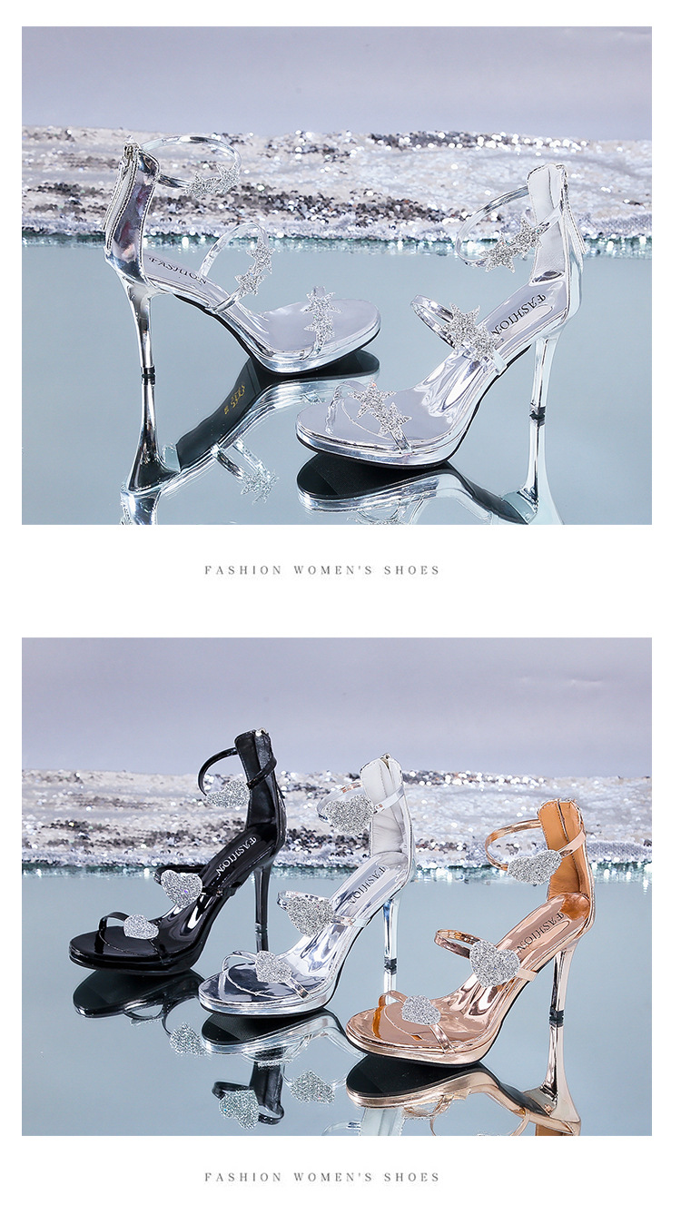 Summer European And American Stars Love Bag Heel Sandals Women's Stiletto Rhinestone One Word Belt High Heels Women's Shoes Wholesale_voghion.com