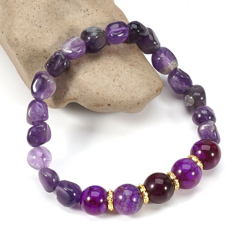 Braccialetto in pietra naturale con perline rotonde in cristallo viola da 8 cm, con etichetta a farfalla, set di personalità semplice_voghion.com