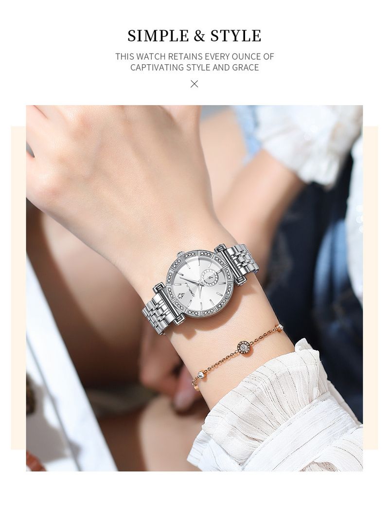 Elegante Damen-Quarzuhr mit Diamant-Akzent und Edelstahlarmband, wasserdichte modische Armbanduhr für Damen_voghion.com