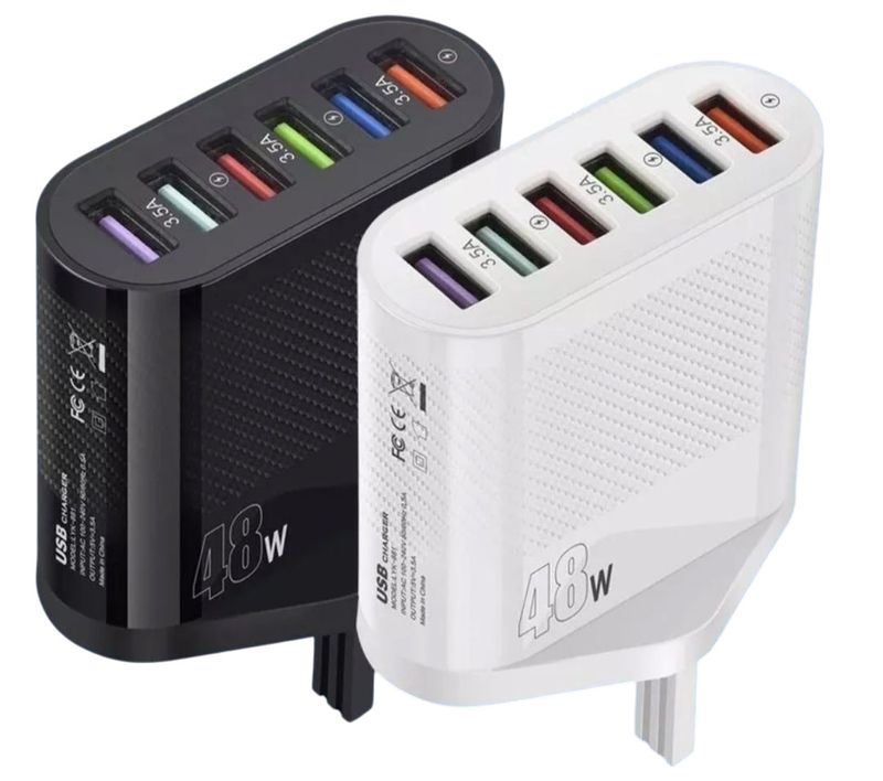 6 Multi-Port Schnelllade-USB-Hub Netz-Wandladegerät UK-Steckeradapter Telefone_voghion.com