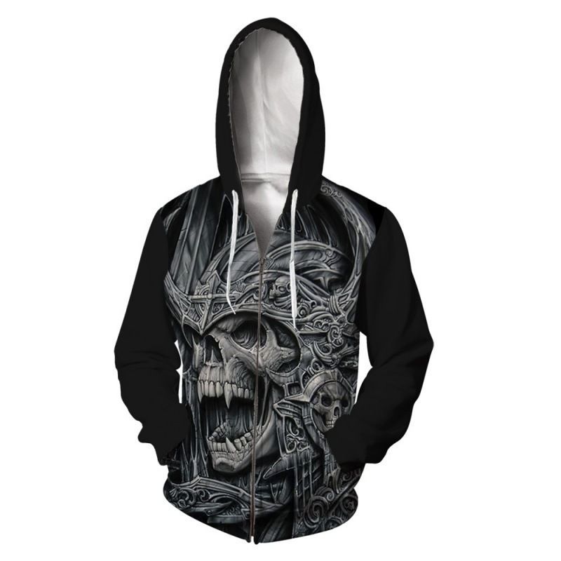 Felpa con cappuccio da uomo con stampa digitale 3D e teschio di Halloween con cerniera_voghion.com