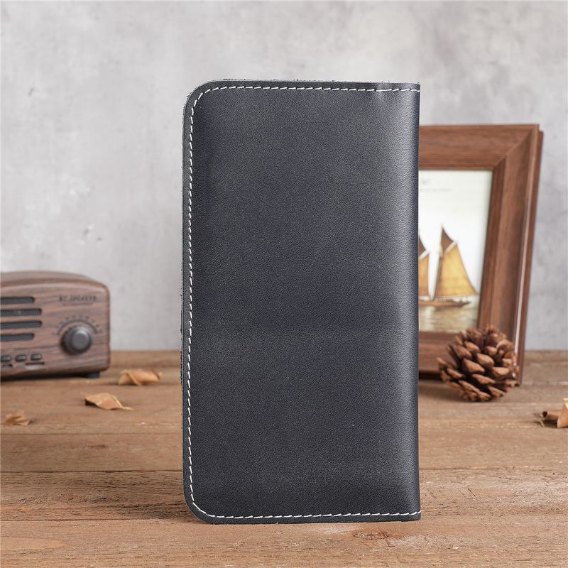 Men's Genuine Crazy Horse Leather Long Wallet Wallet Card Holder Ticket Check Bag Storage_voghion.com