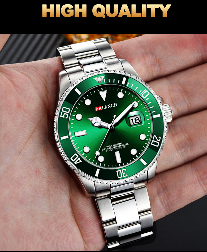 Men's Sporty Quartz Watch With Luminous Hands, Date Display, And 30M Water Resistance - Stainless Steel Case & Band, Mineral Crystal Glass_voghion.com