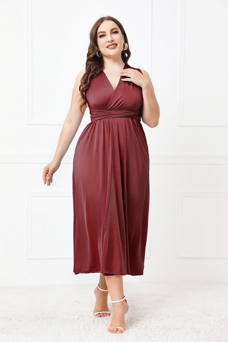 Women's dress long skirt sexy backless dress summer strap cross V-neck mid-length skirt_voghion.com