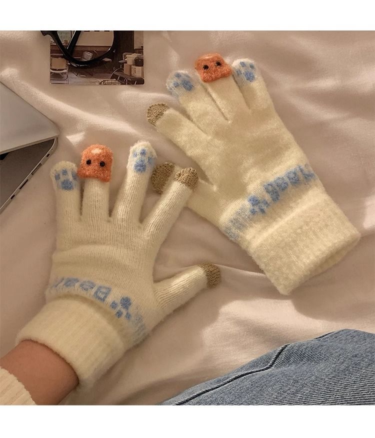 Women's Cute Thick Warm Touch Screen Knitted Wool Riding Coldproof Gloves Student Winter_voghion.com