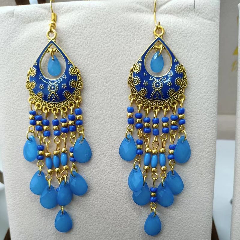 1 paire de boucles d'oreilles pendantes en alliage plaqué avec perles et pampilles style rétro Ig_voghion.com