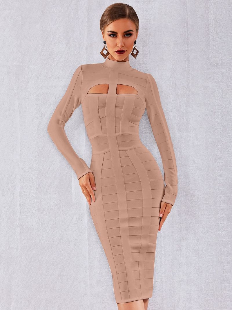 Abbigliamento da donna Autunno e inverno Abito aderente a maniche lunghe da donna Di solito puoi indossare un abito da sera nero con fascia di fascia alta_voghion.com