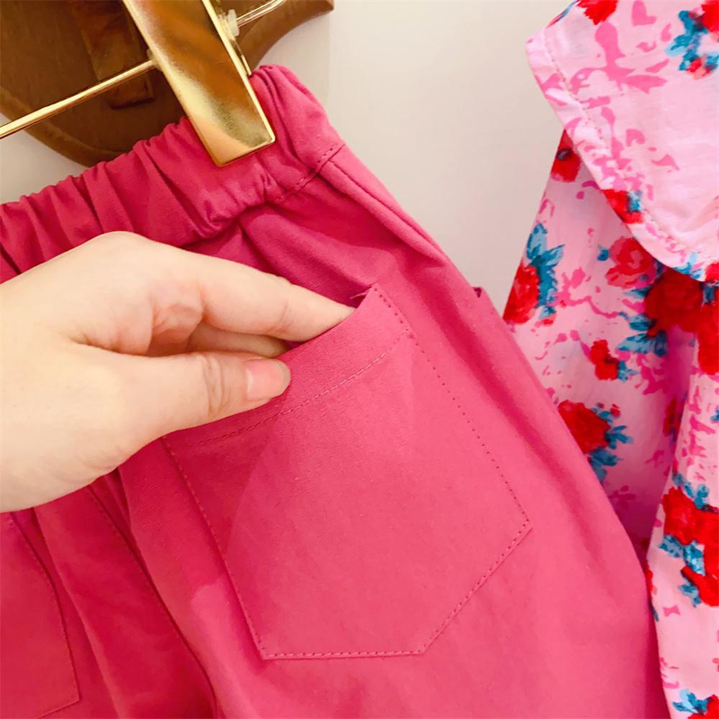 2023 Camicia alla moda da ragazza nuova edizione coreana con fiore grande colletto a foglia di loto Top pantaloni casual a tubo dritto in due pezzi_voghion.com