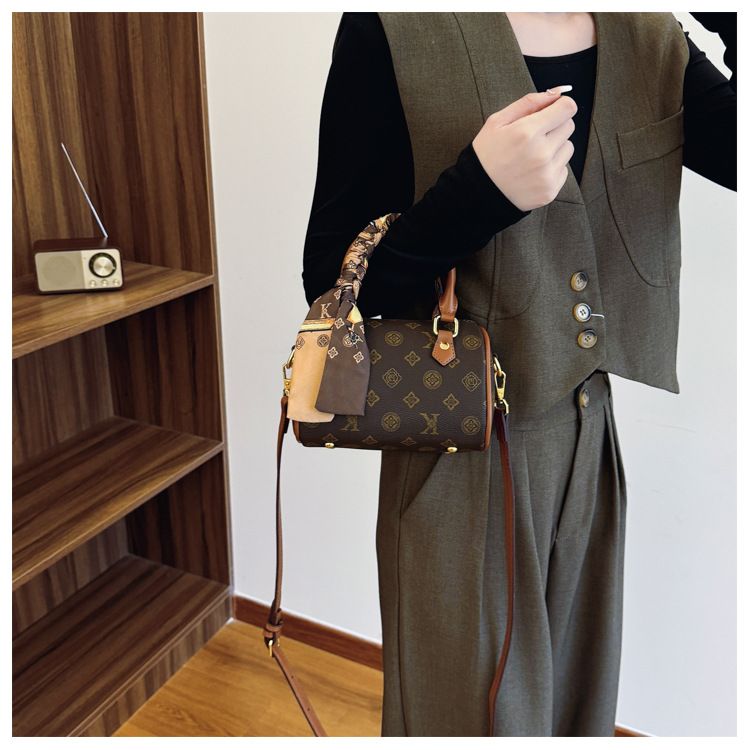 Elegante borsa a tracolla Boston da donna - Borsa a tracolla piccola e grande in pelle PU con stampa floreale vintage e tracolla regolabile_voghion.com