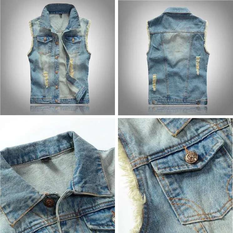Männer Jeansweste Revershal Cowboyjackete Moud Gebrachent Lach Westen Mantel 10 Faarwen Vintage Weste Männer Fraen Äermellos_voghion.com