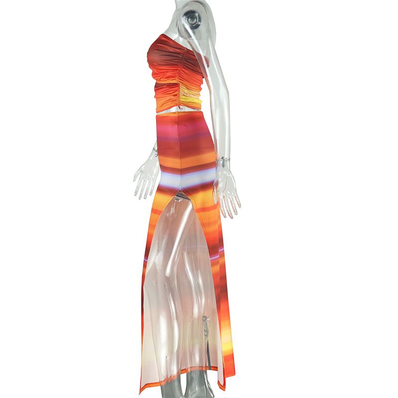Women's Clothing Gradient Printing Sleeveless Sexy Tube Top Slim Hip Skirt Suit_voghion.com