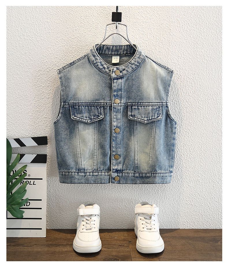 Boys' Cool Denim Vests For Spring And Autumn 2025 New Styles For Children's Spring Clothes, Handsome And Fashionable Children's Spring Waistcoat_voghion.com
