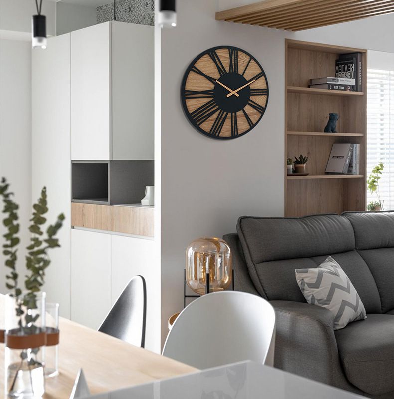 Luova retro puinen hiljainen kello olohuoneen seinäkelloon, kevyt ylellinen rautapuinen seinäkello_voghion.com