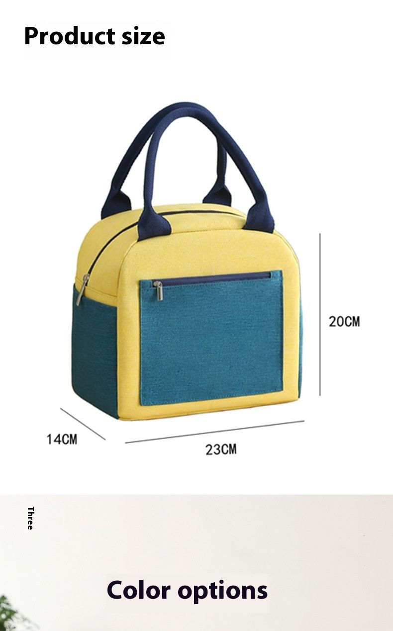 Bolsa Bento Color Blocked Bolsa Isolada Lancheira Catiônica Bolsa de Mão com Folha de Arroz Lancheira Impermeável Espessada Bolsa de Almoço_voghion.com