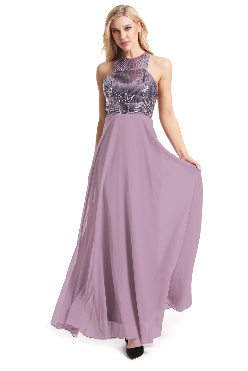 Schmal geschnittenes Brautjungfern-Brautkleid für Damen mit Pailletten_voghion.com