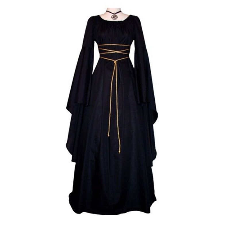 Neu Langen ärmeln Rundhals frauen Kleid Halloween Kostüm Mittelalter Robe Frauen_voghion.com
