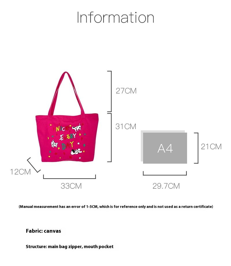2024 New Student School Cute Illustration Large Capacity Shoulder Zipper Canvas Tote Bag Women_voghion.com