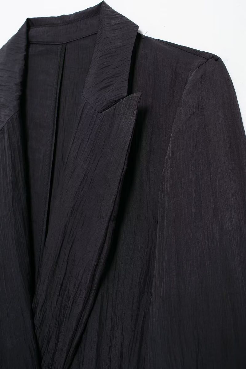 Dámské oblečení, letní novinka 2024, zmačkané sako s otevřeným límcem a širokými nohavicemi, kalhoty a návlek na sukni._voghion.com