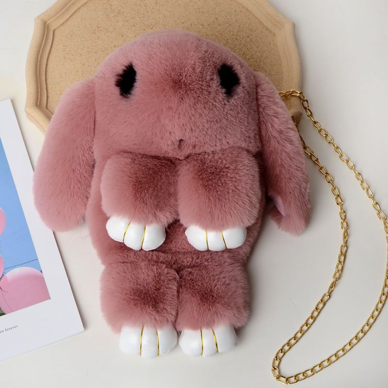 Rex Fur Women's Crossbody Plush Single Shoulder Chain Cute Rabbit Bag Fashion Versatile Handbag_voghion.com