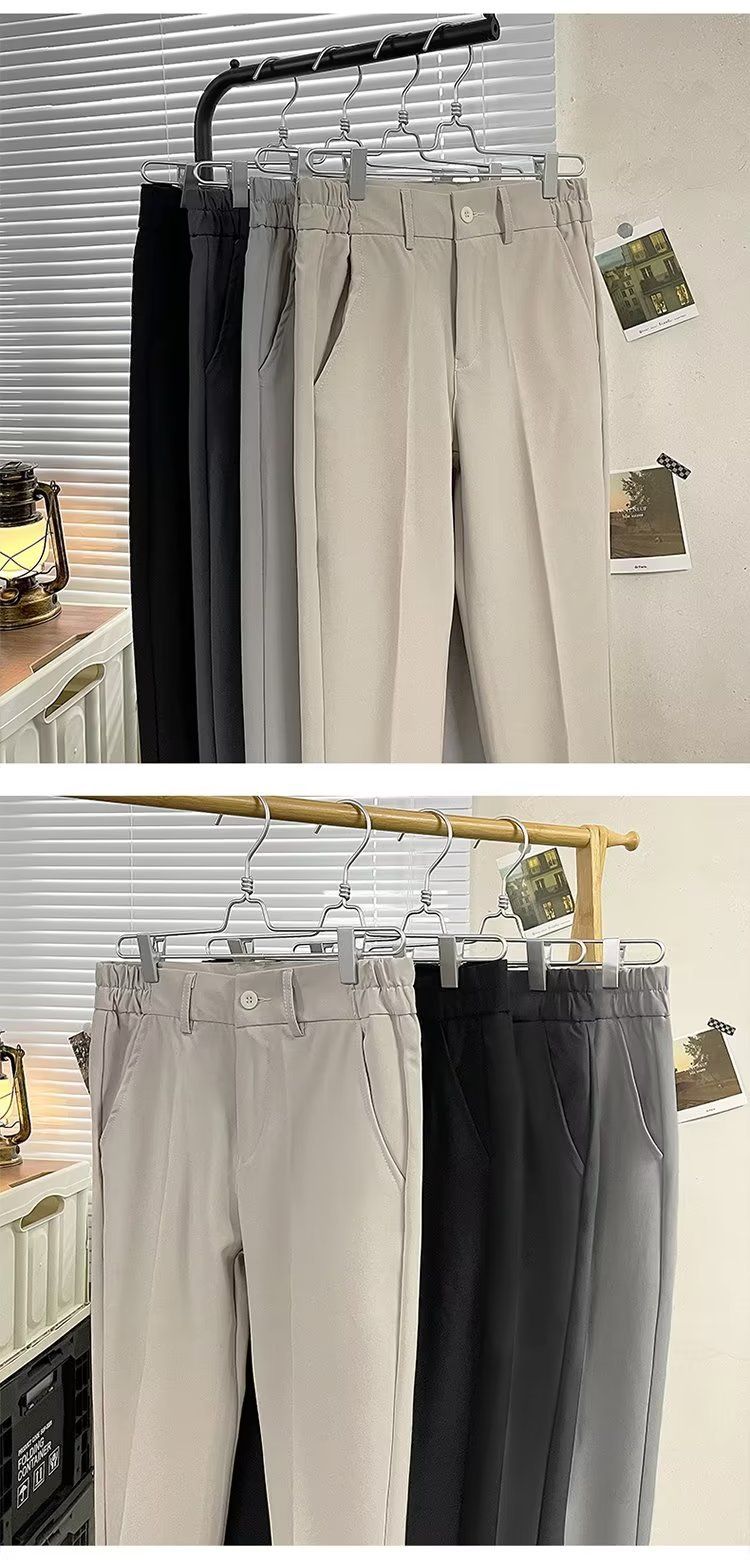 Light And Mature Style Pants Men's Autumn And Winter Double-pleated Elastic Waist Men's Trousers Micro-cone Trousers Korean Version Straight-leg Suit_voghion.com