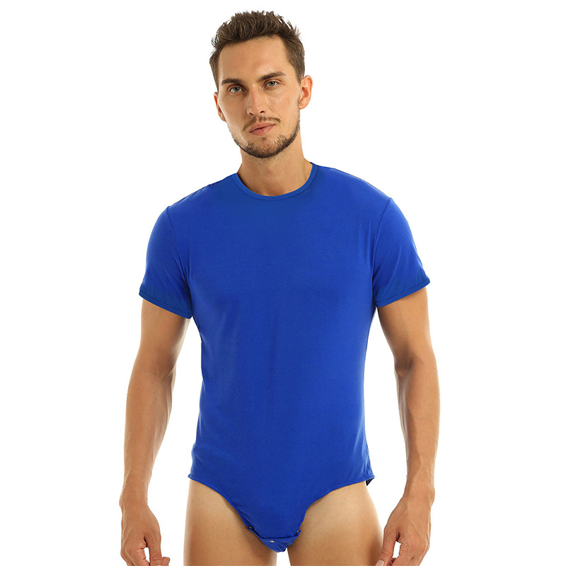 2023 foreign trade new short-sleeved round neck button jumpsuit men's breathable jumpsuit home pajamas wish_voghion.com
