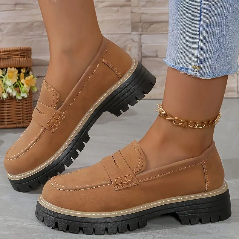 Scarpe da donna con tacco spesso e fondo spesso in stile britannico, casual, primavera e autunno, 2024_voghion.com