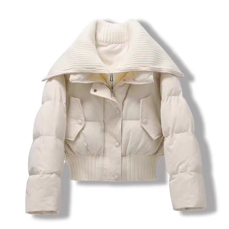 Damenbekleidung neue Baumwolljacke für Damen im Kurzstil mit hoher Taille und großem Revers, modische High-End-Jacke in reiner Farbe, vielseitiger warmer Wintermantel_voghion.com