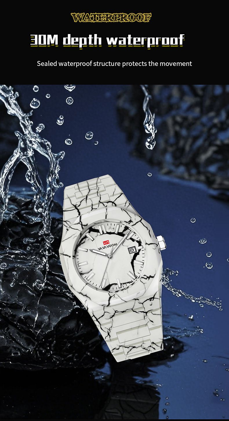 Business Mens Watch VA VA VOOM Top Brand Original Quartz Movement 40mm Marble Pattern Dial Luxury Night Light Sports Wrist Watch_voghion.com