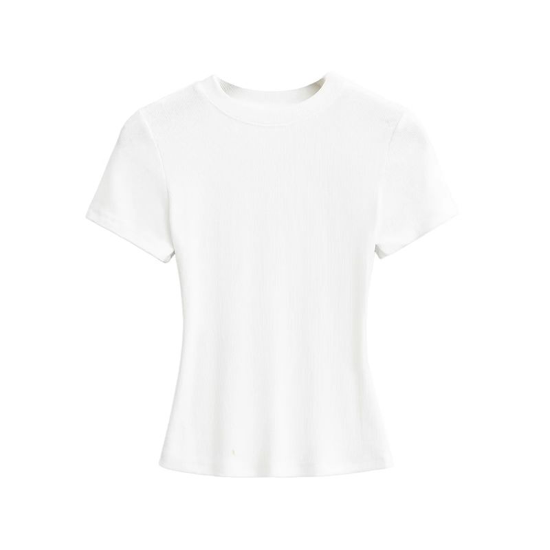Maglietta a maniche corte da donna in stile basic per l'estate 2025, caratterizzata da una base superiore aderente ed elastica che accentua_voghion.com