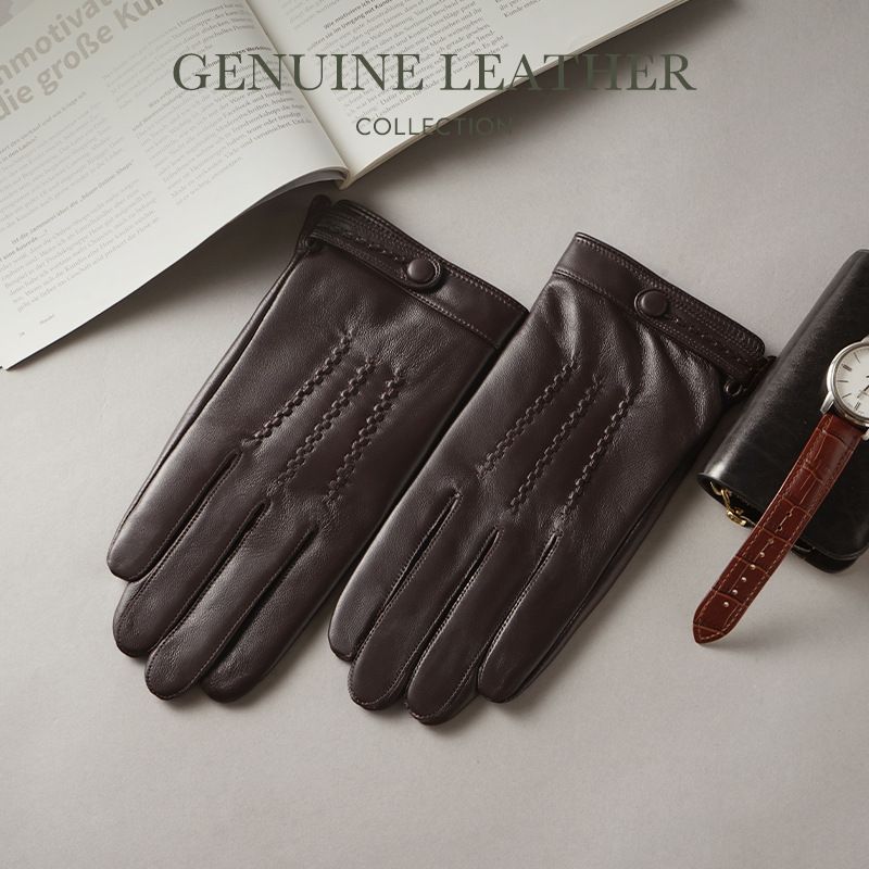 Echtlederhandschuhe für Herren, Herbst und Winter, fleecegefüttert, dick, warm, kältebeständig, zum Autofahren und Reiten_voghion.com