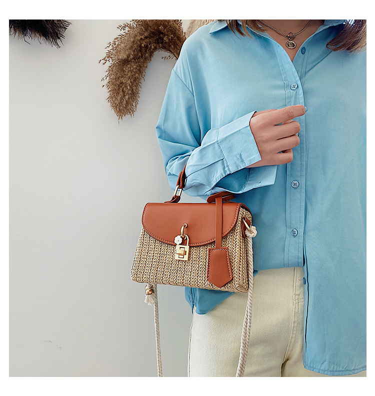 New Women's Bag Korean Fashion Lock Straw Bag Casual Handheld Small Square Bag Woman_voghion.com